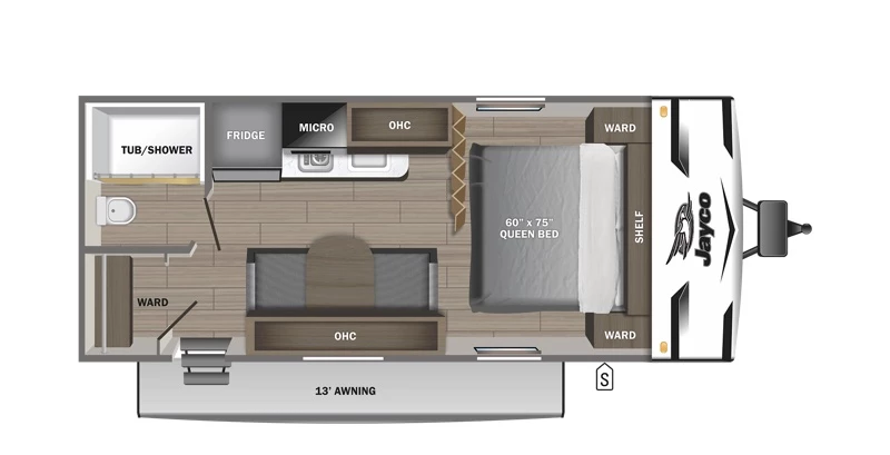 Plan intérieur de la roulotte Jayco Jay Flight SLX 195RB.